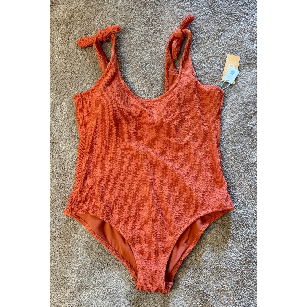 NWT Kona SolvOrange Textured Tie Shoulder One Piece Swimsuit Women's XL
